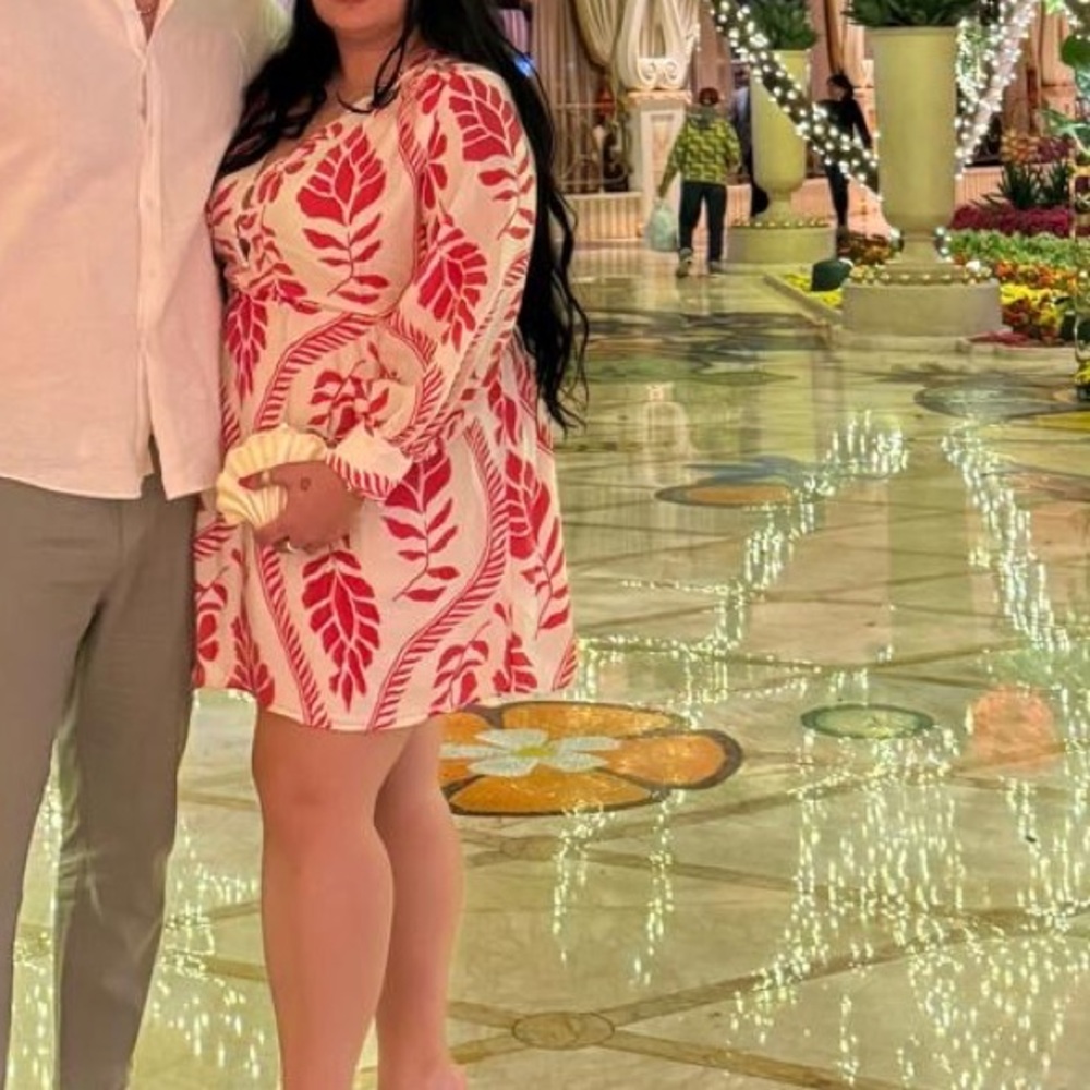 Red and White Leaf Print Dress